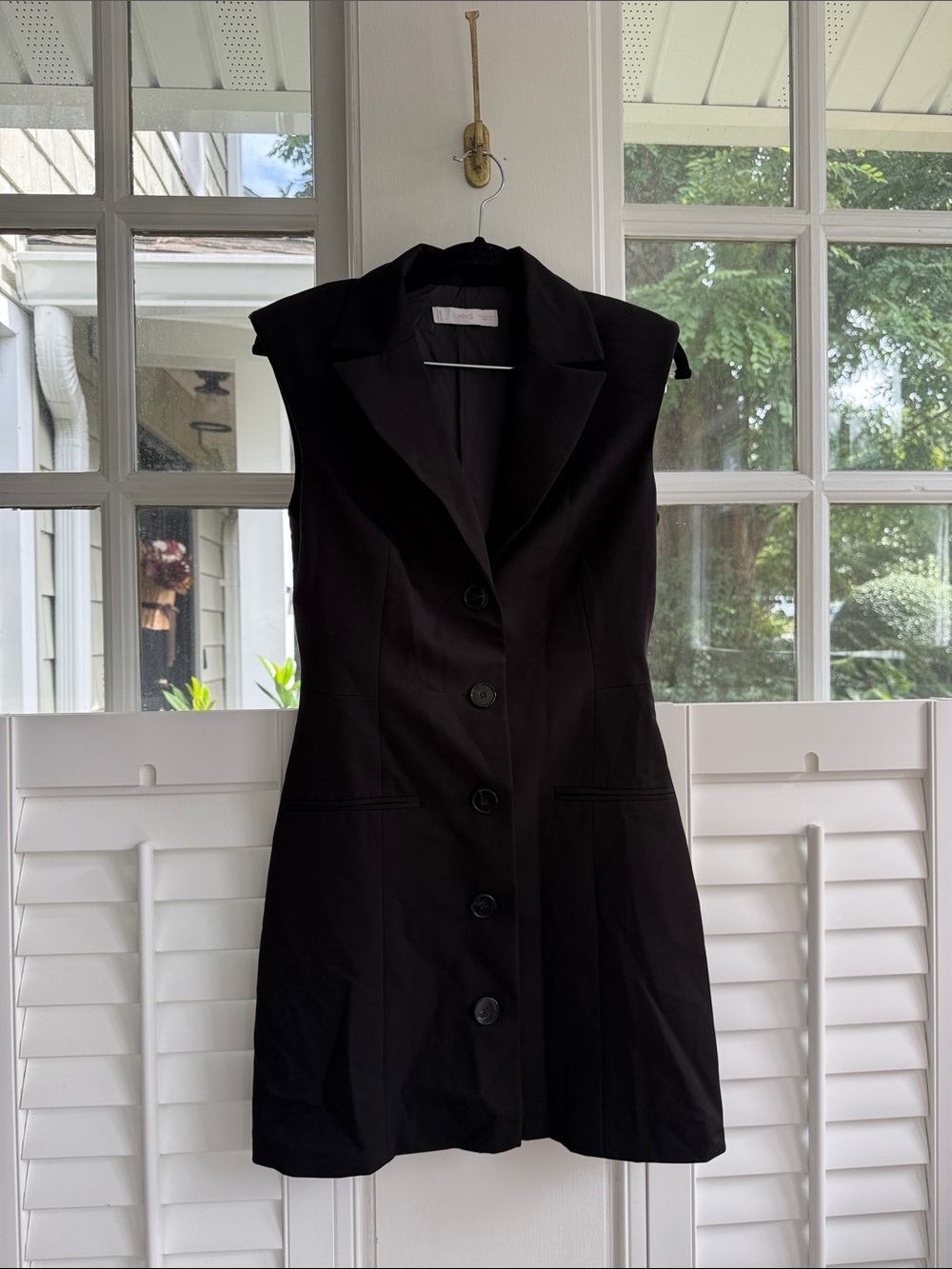 Mango Black Sleeveless Button-Front Notch Collar Mini Dress Women’s 4 - Picture 2 of 4